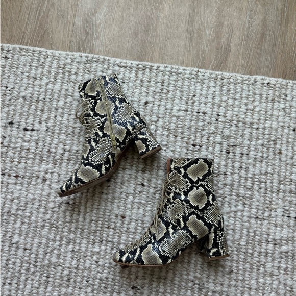 BY FAR Becca beige black snakeskin embossed leather lace up boots - Picture 11 of 14